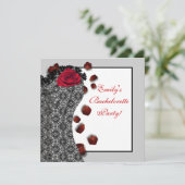 Schwarzer Spitzenkorsett Roter High Heel Junggesel Einladung (Stehend Vorderseite)