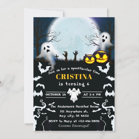 Schwarzer Spooky Halloween Geburtstag Einladung (Vorderseite)