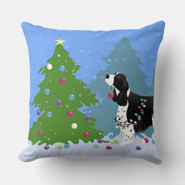 Schwarzer Springer Spaniel Dekorieren Weihnachtsba Kissen (Vorderseite)