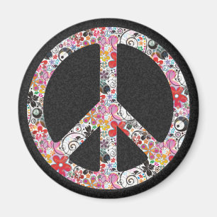 Schwarzer Spritzer des Blumen-Power-Friedens I   Magnet