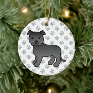 Schwarzer Staffordshire Bull Terrier Süßer Cartoon Keramik Ornament
