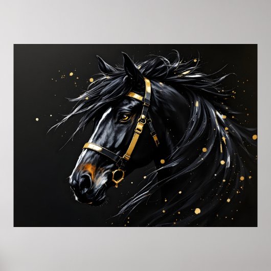Schwarzer Stallion auf schwarzen Goldfarben und We Poster (Vorne)