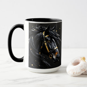 Schwarzer Stallion auf schwarzen Goldfarben und We Tasse