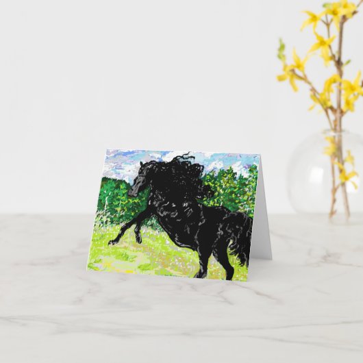 Schwarzer Stallion der Karte (Gelbe Blume)