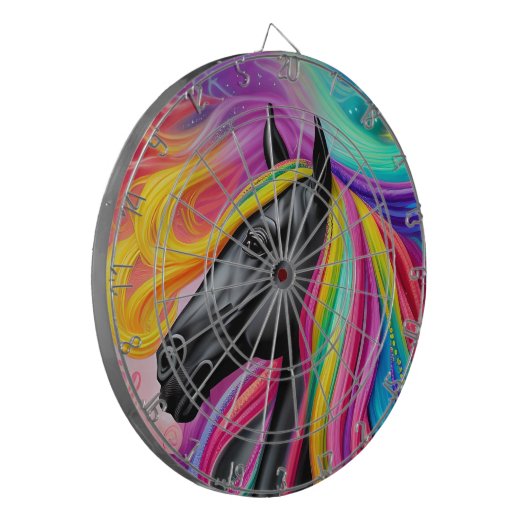 Schwarzer Stallion farbiger Mane Dartscheibe (Vorderseite Links)