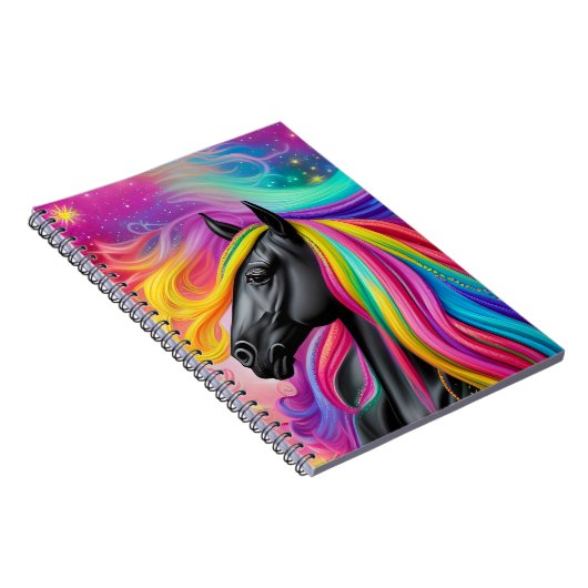 Schwarzer Stallion farbiger Mane Notizblock (Rechte Seite)