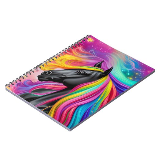 Schwarzer Stallion farbiger Mane Notizblock (Linke Seite)