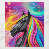 Schwarzer Stallion farbiger Mane Weinetikett (Einzelnes Label)