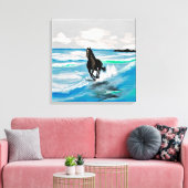 SCHWARZER STALLION HORSE. AUF DEM STRAND LEINWANDDRUCK (Insitu (Wohnzimmer))