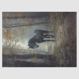 Schwarzer Stallion im Holzdekouver Seidenpapier