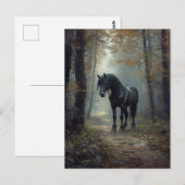 Schwarzer Stallion im Wald Postkarte (Vorne/Hinten)