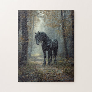 Schwarzer Stallion im Wald Puzzle