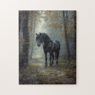 Schwarzer Stallion im Wald Puzzle