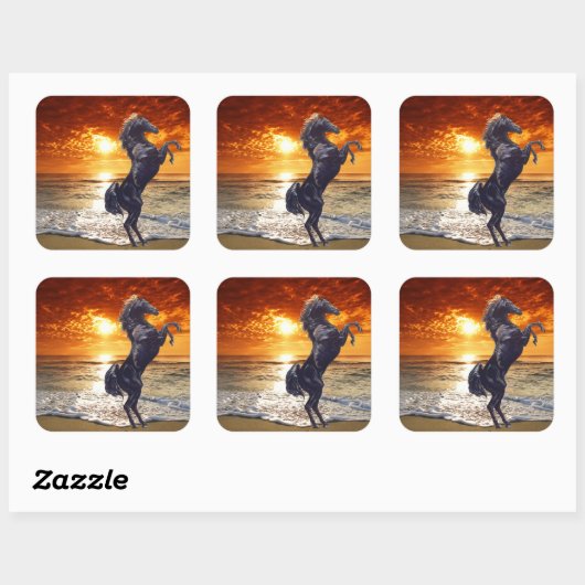 Schwarzer Stallion Quadratischer Aufkleber (Blatt)