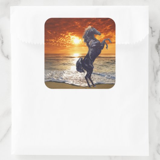 Schwarzer Stallion Quadratischer Aufkleber (Tasche)