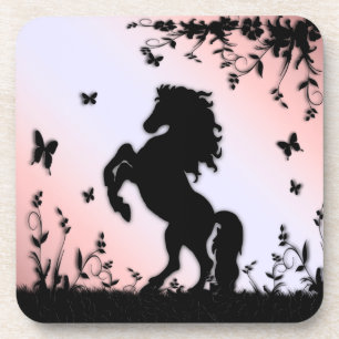 Schwarzer Stallion rosa züchten Getränkeuntersetzer