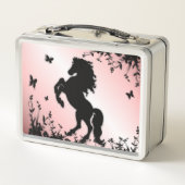 Schwarzer Stallion rosa züchten Metall Brotdose (Rückseite)