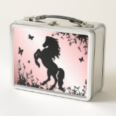 Schwarzer Stallion rosa züchten Metall Brotdose (Vorderseite)