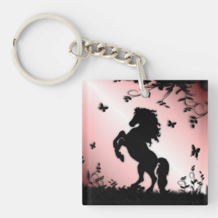 Schwarzer Stallion rosa züchten Schlüsselanhänger