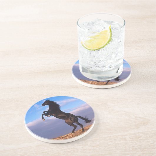 Schwarzer Stallion Sandstein Untersetzer (Seite)