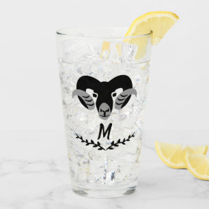 Schwarzer Stamm mit Twisted Horns Silhouette Monog Glas