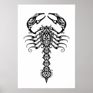 Schwarzer Stamm-Skorpion auf Weiß Poster