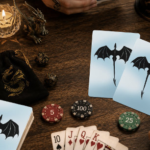 Schwarzer Stammesflug-Drache-Fantasy-Blauer Himmel Spielkarten