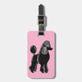 Schwarzer Standard-Poodle mit rosa Gepäckmarke Gepäckanhänger (Vorderseite vertikal)