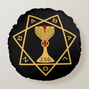 Schwarzer Star des Babalon Gold Logokissens Rundes Kissen