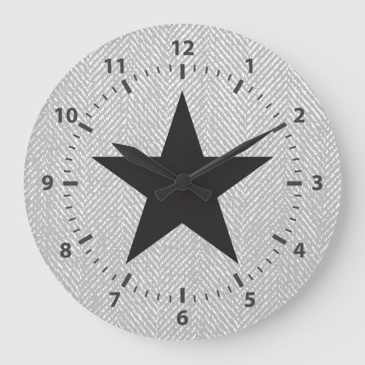 Schwarzer Star, Grau und Weiß Große Wanduhr (Vorderseite)