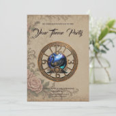 Schwarzer Steampunk mit Uhren und Gängen. Einladung (Stehend Vorderseite)