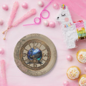 Schwarzer Steampunk mit Uhren und Gängen. Pappteller (Party)