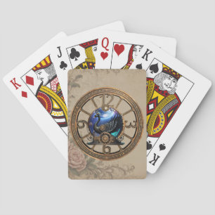 Schwarzer Steampunk mit Uhren und Gängen. Spielkarten