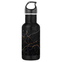Schwarzer Stein mit goldenen und silbernen Venen Edelstahlflasche