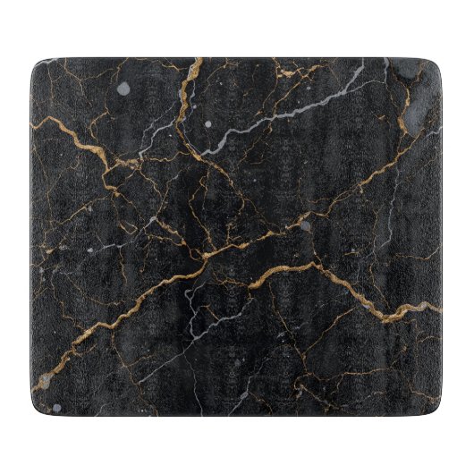 Schwarzer Stein mit goldenen und silbernen Venen Schneidebrett (Vorderseite)