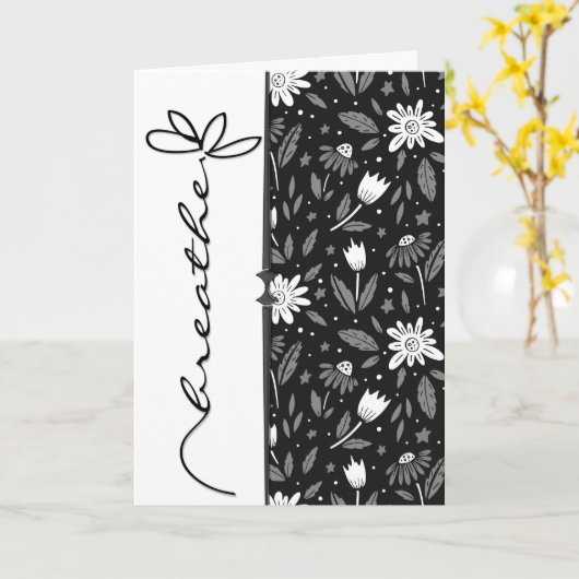 Schwarzer Stift mit Wortatmung Karte (Gelbe Blume)