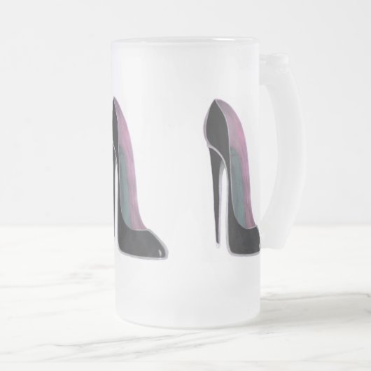 Schwarzer Stilett-Schuh Mattglas Bierglas (VorderseiteRechts)