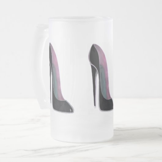 Schwarzer Stilett-Schuh Mattglas Bierglas (Vorderseite Links)
