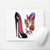 Schwarzer Stilett-Schuh und Blumenstrauß Mousepad (Mit Mouse)