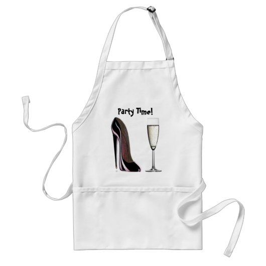 Schwarzer Stilett-Schuh und Champagne-Glas Schürze (Vorne)