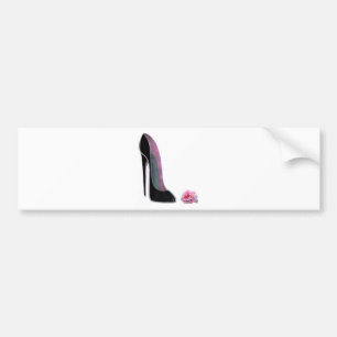 Schwarzer Stilett-Schuh und Rose Autoaufkleber