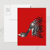 Schwarzer Stiletto auf Rot Postkarte (Vorne/Hinten)
