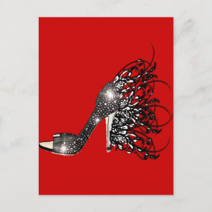 Schwarzer Stiletto auf Rot Postkarte