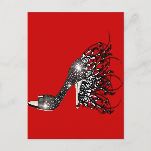 Schwarzer Stiletto auf Rot Postkarte (Vorderseite)