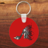 Schwarzer Stiletto auf Rot Schlüsselanhänger (Vorderseite)