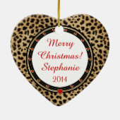 Schwarzer Stiletto Cheetah Personalisiertes Herz O Keramikornament (Hinten)