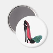 Schwarzer Stiletto High Heel Shoe und grüner Schme Magnet (Vorderseite/Rückseite)