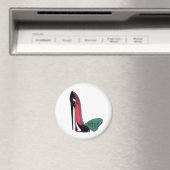 Schwarzer Stiletto High Heel Shoe und grüner Schme Magnet (In Situ (Geschirrspüler))