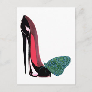 Schwarzer Stiletto High Heel Shoe und grüner Schme Postkarte