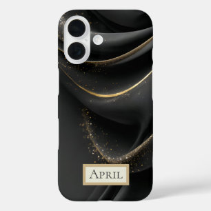 Schwarzer Stoff mit schimmerndem Gold iPhone 16 Hülle